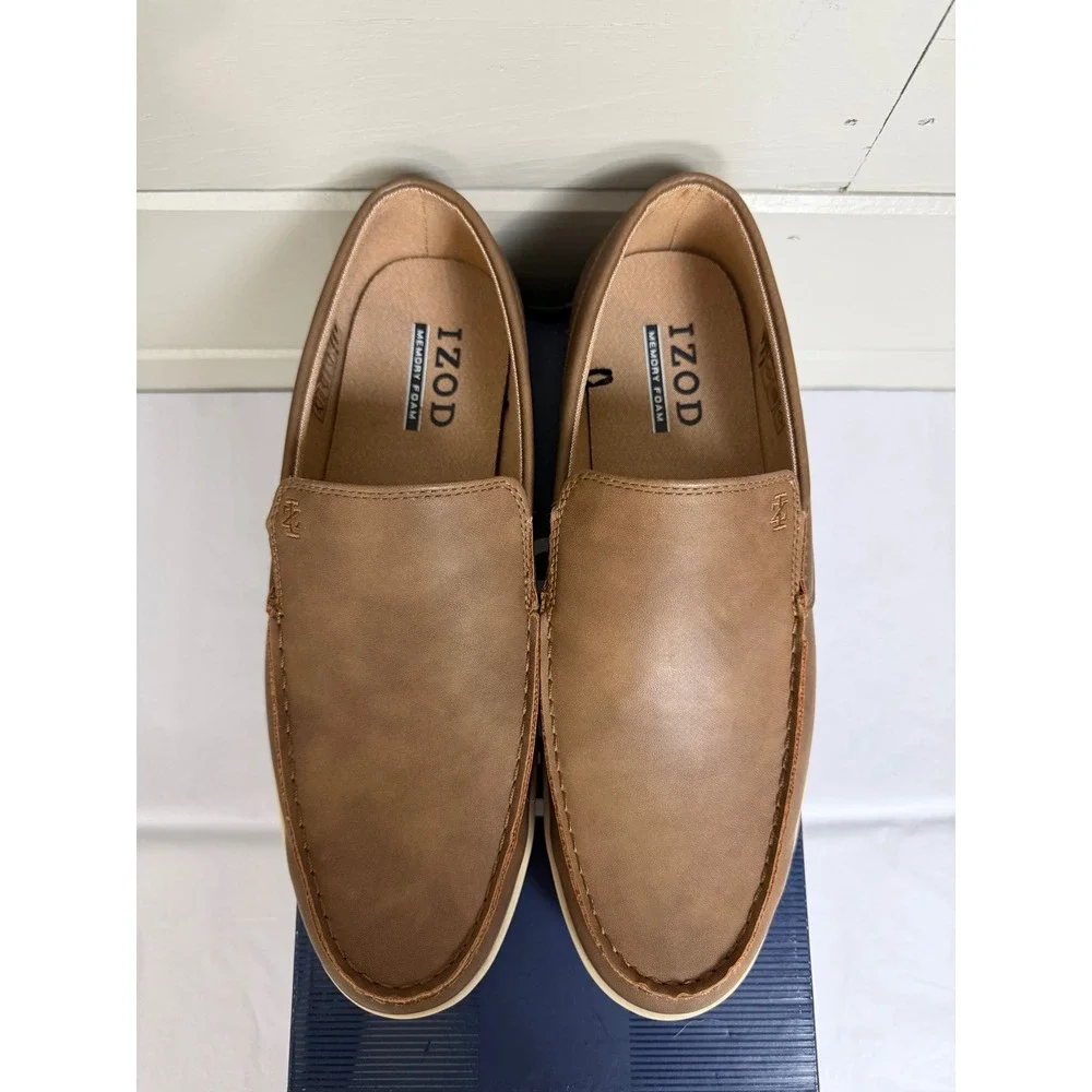 IZOD Mens Seapoint Loafers Size 10 Tan Memory Foam Slip On Shoes 1861593